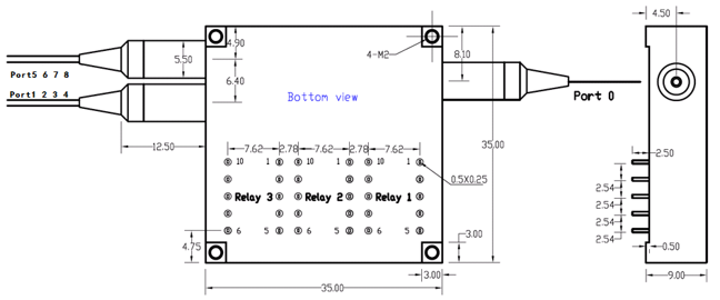 Mini 1×8T 光開(kāi)關(guān)尺寸圖